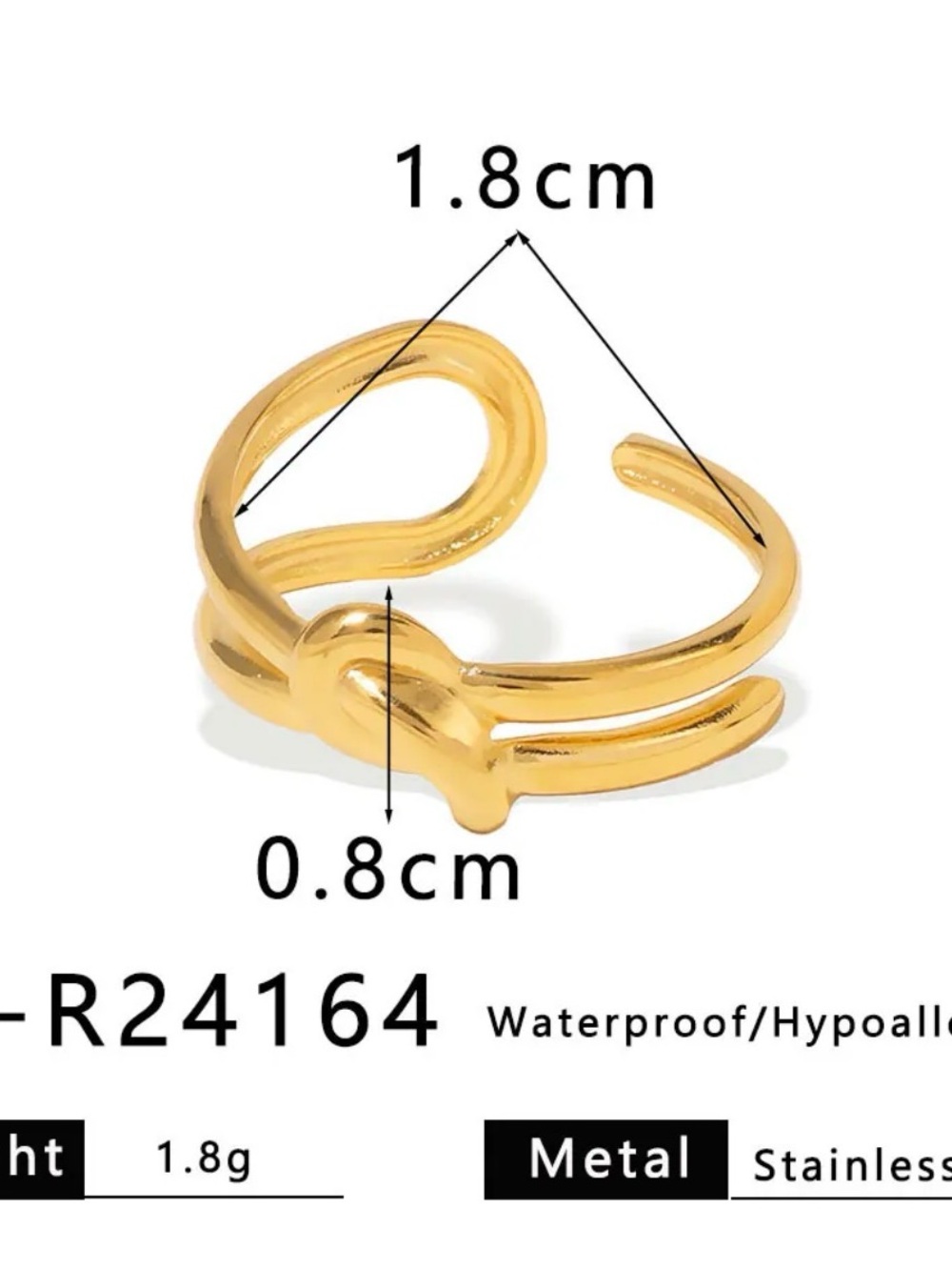 18k Gold plated Knot Open Band  adjustable Ring - Women's Fashion Jewelry